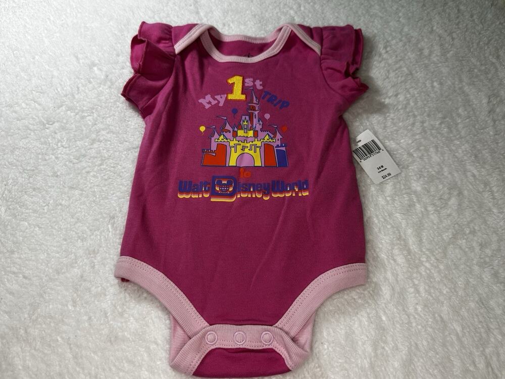 NEW Disney Pink Baby "My 1st Trip to Walt Disney World" Bodysuit Size 3-6 Months